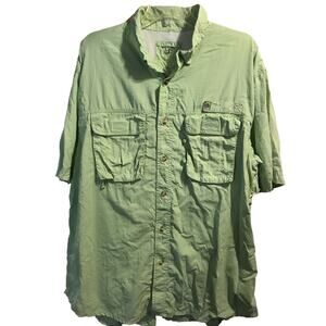 Reel Legends Men’s XXL Light Green SS Button Down Mesh Lined Nylon Fishing Shirt